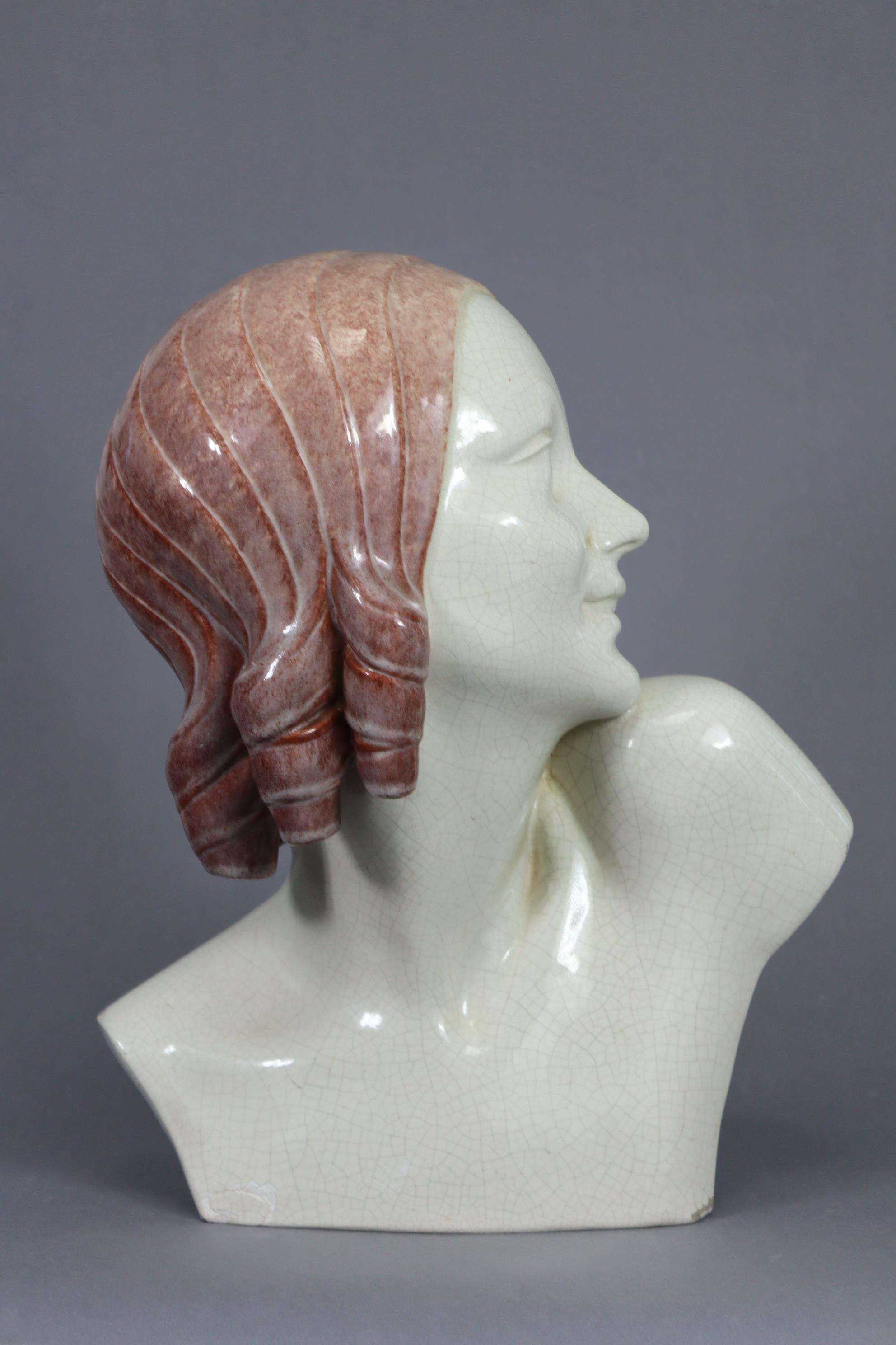 GUERO. An art Deco ceramic bust of a young woman, her head in profile turned to the left, signed - Image 6 of 6