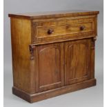 An early Victorian mahogany chiffonier with rectangular top above a secretaire drawer having