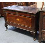 A 19th century inlaid mahogany & brass mounted trunk with original hinged to the fielded panel