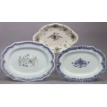 Three 18th/19th century French faience serving dishes, each with painted floral decoration & 15½”