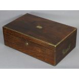 A 19th century rosewood & brass-inlaid writing slope, with engraved initials & flush side handles,