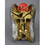 LOUIS OSMAN; an abstract sculpture in silver, gold foil, enamel, obsidian, & lion’s claw, the
