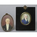 ENGLISH SCHOOL, late 18th century. A portrait miniature of a gentleman wearing white neckerchief &