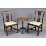 A pair of 19th century mahogany Chippendale-style dining chairs, with pierced splat backs & padded