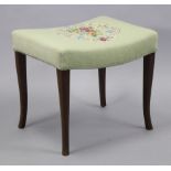 A mahogany frame rectangular stool with saddle-shaped floral needlework seat, 20½” wide x 19” high x