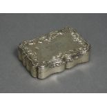 An early Victorian silver presentation large snuff box of rectangular shape with serpentine sides,