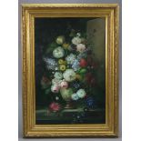 ENGLISH SCHOOL, 20th century. A still life of flowers in an urn, in the 18th century Dutch style;
