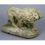 A 19th century sculptured model of a lion & lioness, on rocky platform base; 13½” long x 8½” high