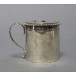 A George III silver bougie box of plain cylindrical form, the pull-off lid with gadrooned rim &