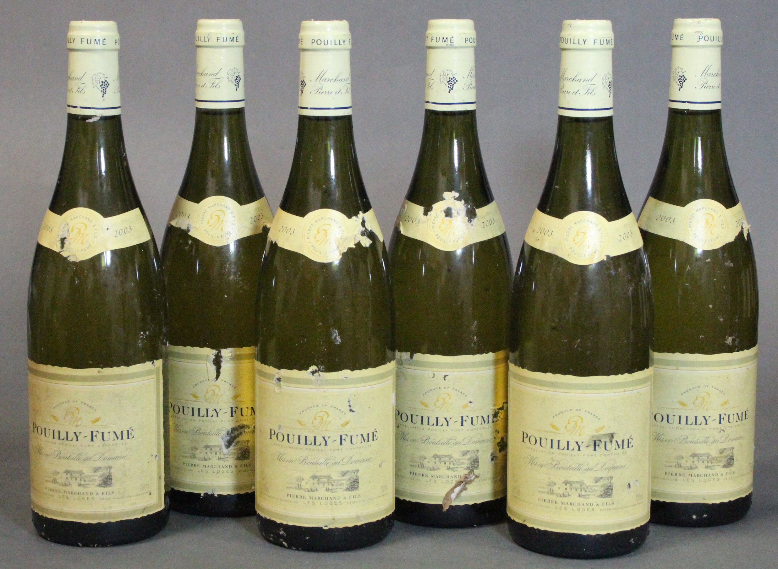 Six bottles of Pouilly-Fume 2003 vintage white wine, Pierre Marchand et Fils (6 x 750ml).