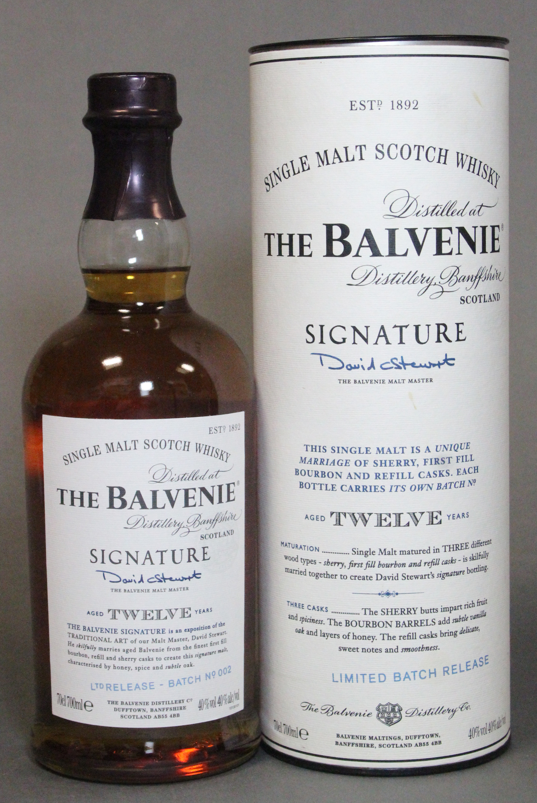 One bottle of “The Balvenie ‘Signature’ 12 Year Old Single Malt Scotch Whisky, Limited Batch Release