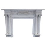 A 19th century white-painted carved pine fire surround, the mantelpiece with moulded edge above