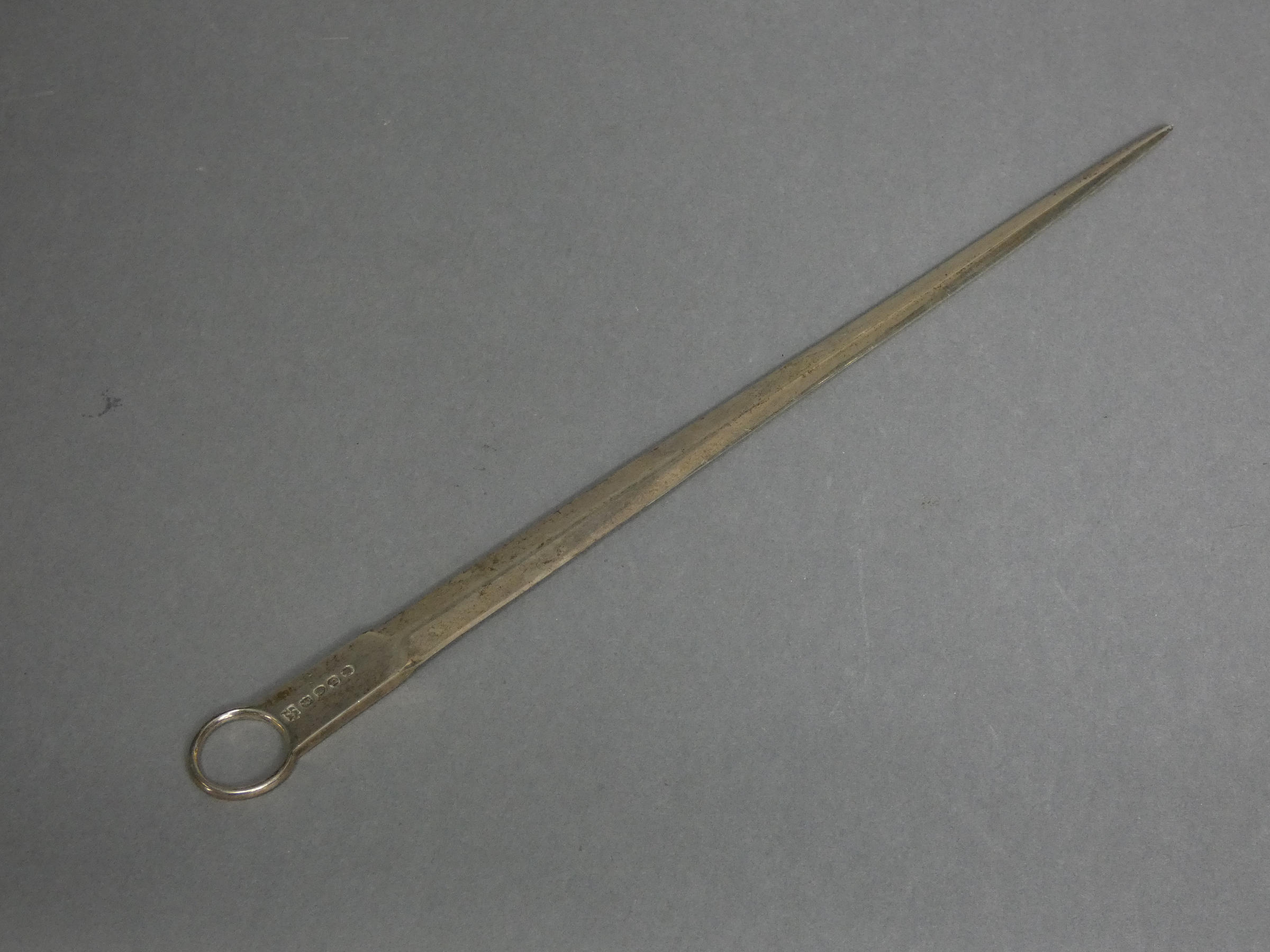 A George III silver meat skewer with plain ring handle, 13” long; London 1817, by Wm. Eley & Wm. - Image 2 of 2