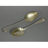A pair of Victorian silver Old English table spoons with engraved crest to terminals, London 1854 by