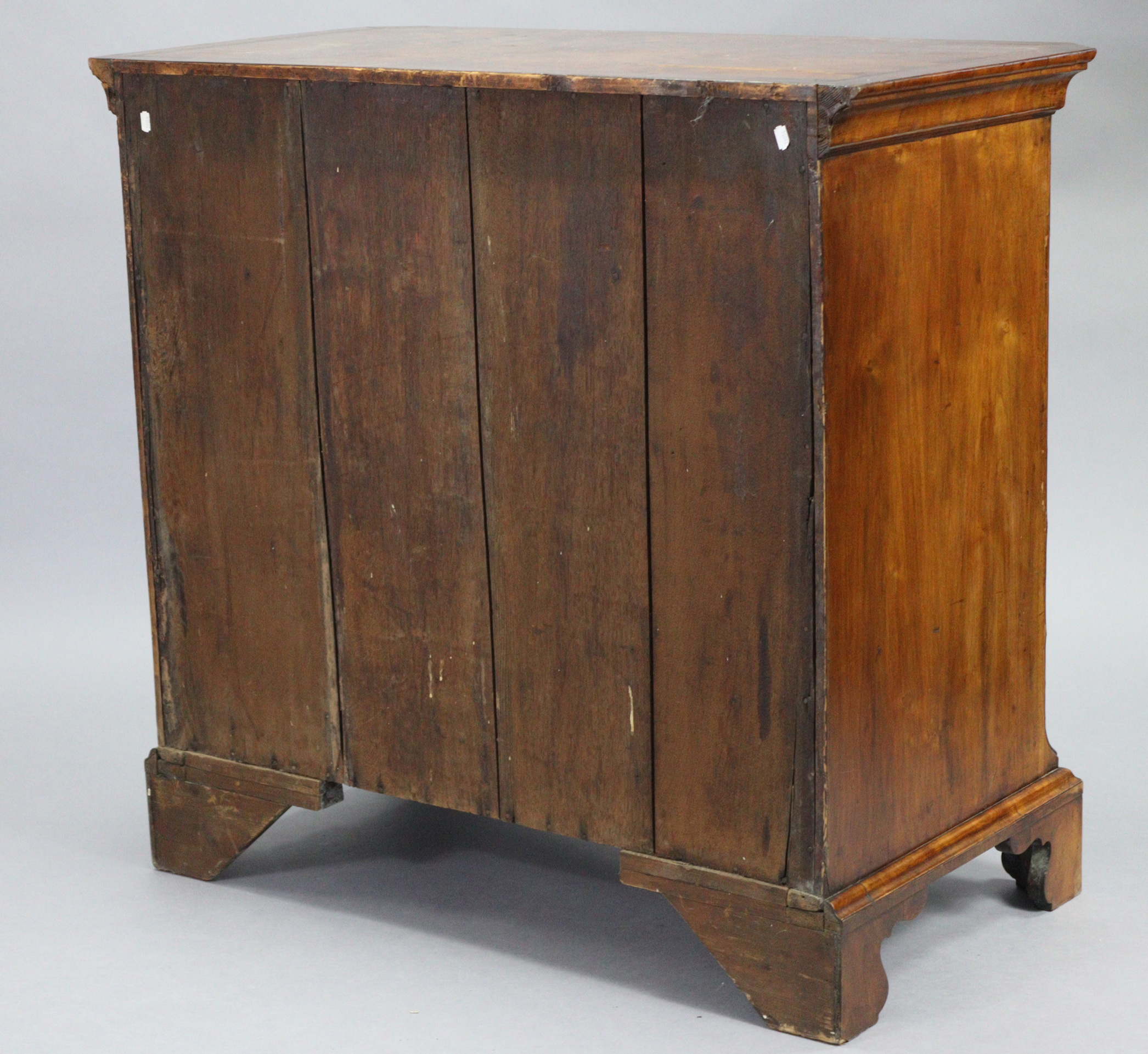 An 18th century burr-walnut & feather-banded chest, with cavetto cornice & canted corners, fitted - Image 5 of 5