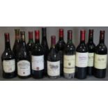 Twelve various bottles of vintage red wine, including two bottles of Chateau Tour Coutelin 2002