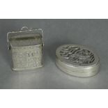 A Chinese silver small box in the form of a miniature picnic box of three stacking tiers, with