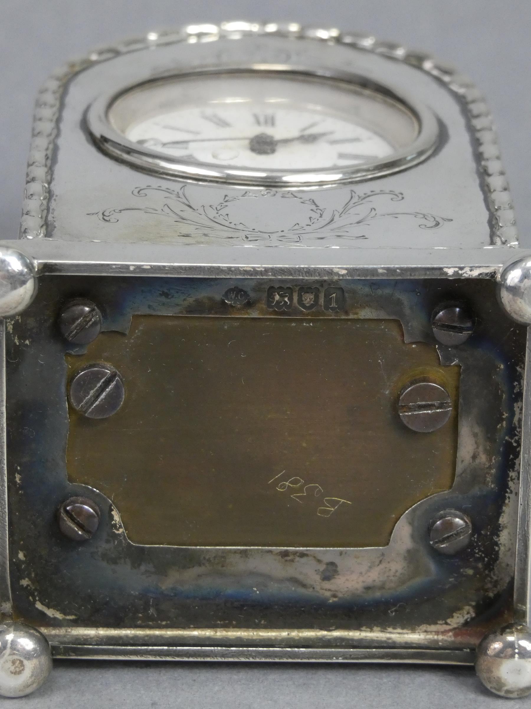 An Edwardian silver lancet-cased timepiece with raised husk border & engraved leaf-scroll - Image 4 of 4