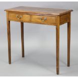 A George III style mahogany side table, fitted two frieze drawers with brass swan-neck handles, on