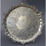 A SCOTTISH GEORGE III SILVER SALVER with raised pie-crust border & cast grapevine rim, engraved
