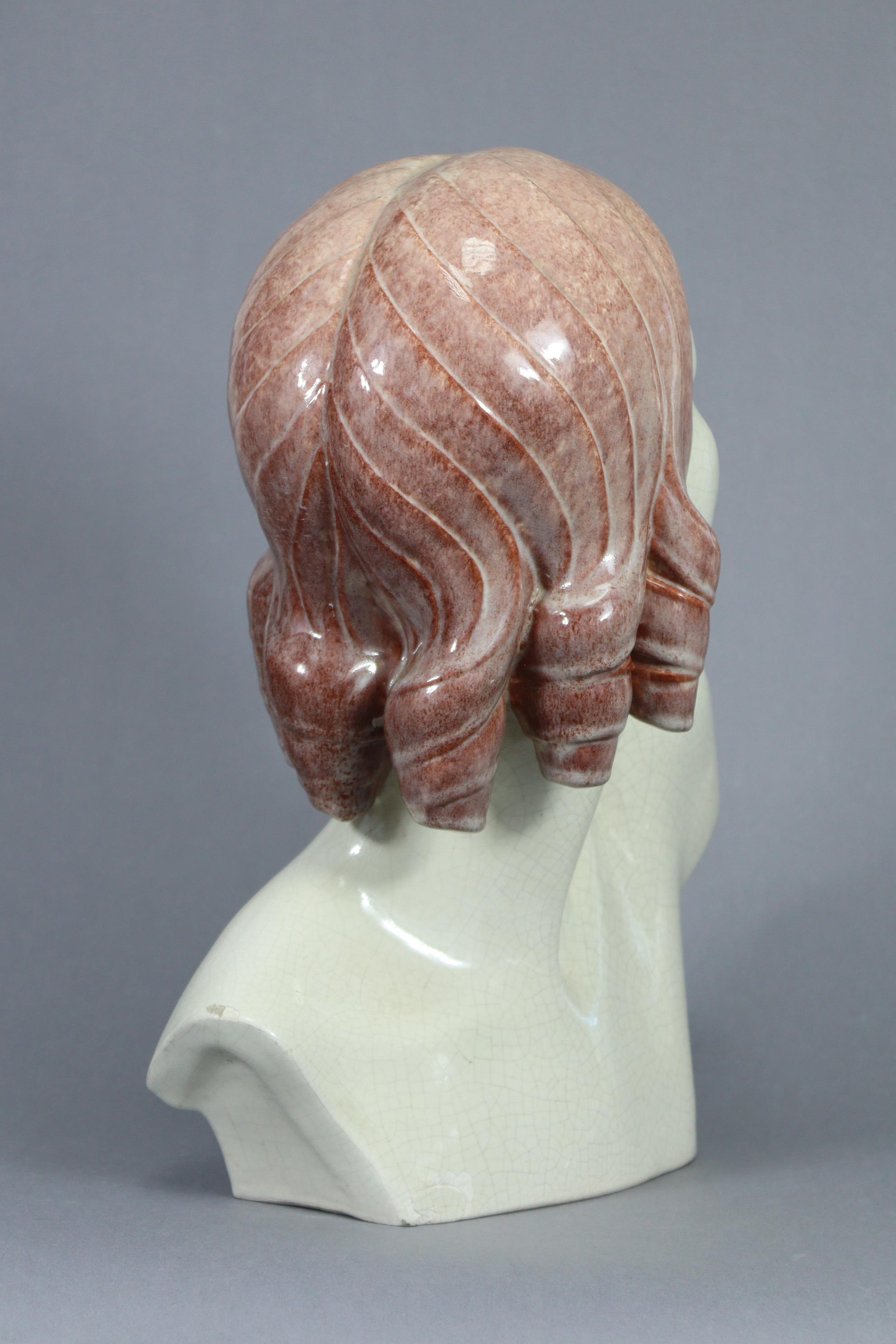 GUERO. An art Deco ceramic bust of a young woman, her head in profile turned to the left, signed - Image 4 of 6