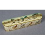An Indian ivory scribe’s box of narrow oblong form with rounded ends, draw-opening to the left,