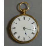 A Victorian 18 ct. gold open-face fob watch with engraved floral & scroll decoration, white enamel