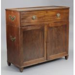 An 18th century mahogany estate cabinet in two sections, with heavy brass side handles, fitted one