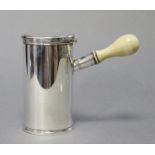 An early Victorian silver shaving can of plain cylindrical form with flat hinged cover & turned