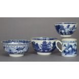 Four items of 18th century Chinese blue & white export porcelain, comprising a 2½” coffee can, a 3½”
