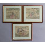 A set of three late 19th/early 20th century Chinese watercolour paintings on silk, each depicting