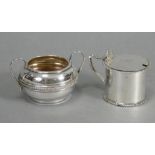 A Victorian silver drum mustard pot in the late 18th century style, the slightly domed hinged lid