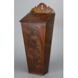 A 19th century mahogany hanging candle box of square tapered form with hinged lid, boxwood &