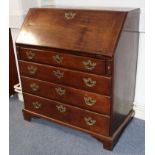 A late 18th century mahogany bureau, with fitted interior enclosed by sloping fall-front above