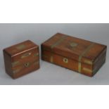 A Victorian rosewood & brass-inlaid rectangular box with hinged lid & fitted interior, 9½” wide x