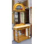 An Empire-style burr-maple veneered & gilt metal mounted console pier glass, the arcaded tall back
