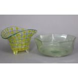 A James Powell & Son blown glass bowl of pale green colour, with octagonal sides & rounded base, 10”