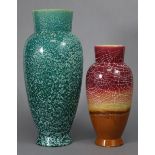 A Linthorpe pottery slender ovoid vase with speckled green “robin’s-egg” glaze, 12¼” high; & another