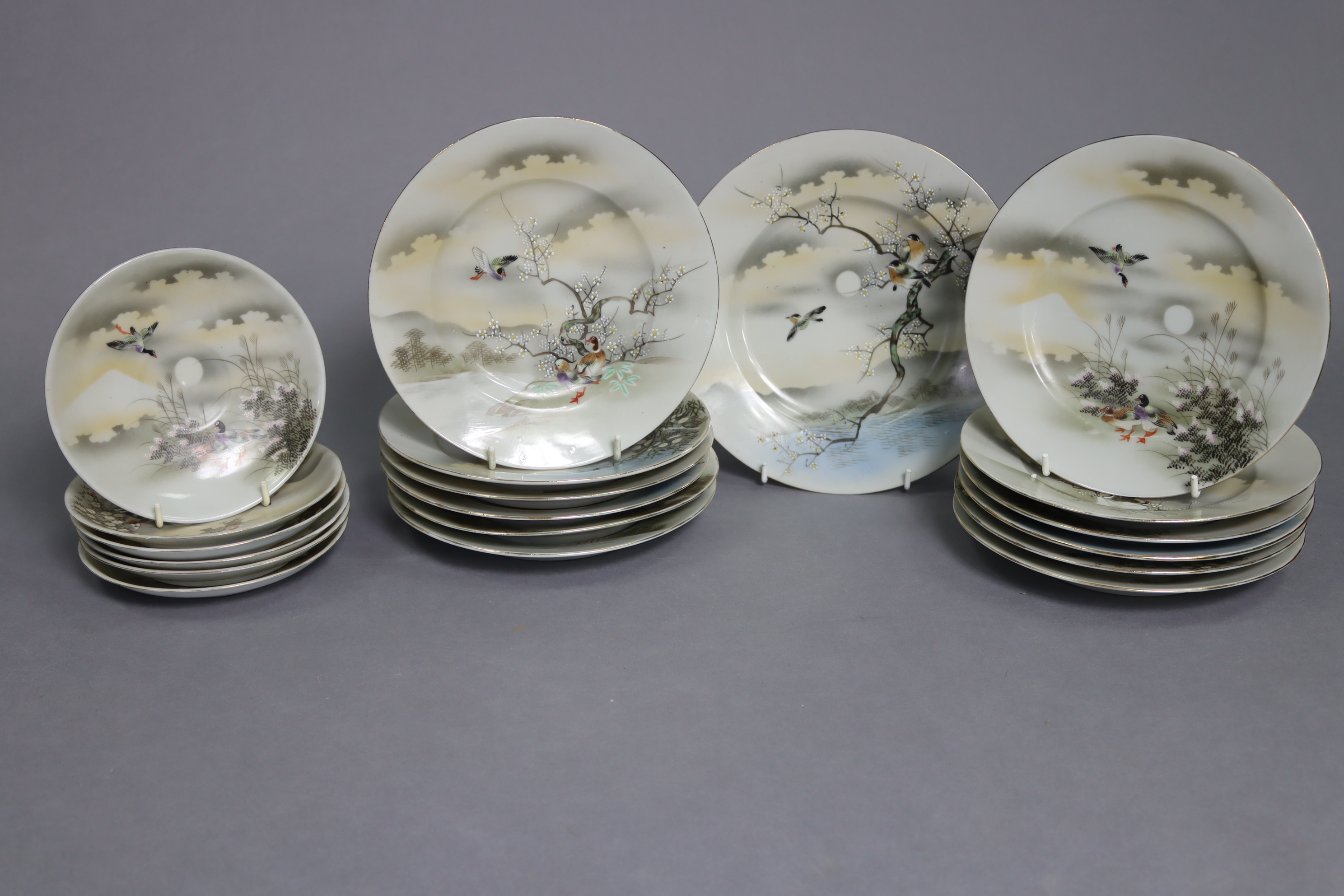 A Japanese egg-shell twenty-eight piece part tea service of white ground, & with multi-coloured - Image 10 of 12