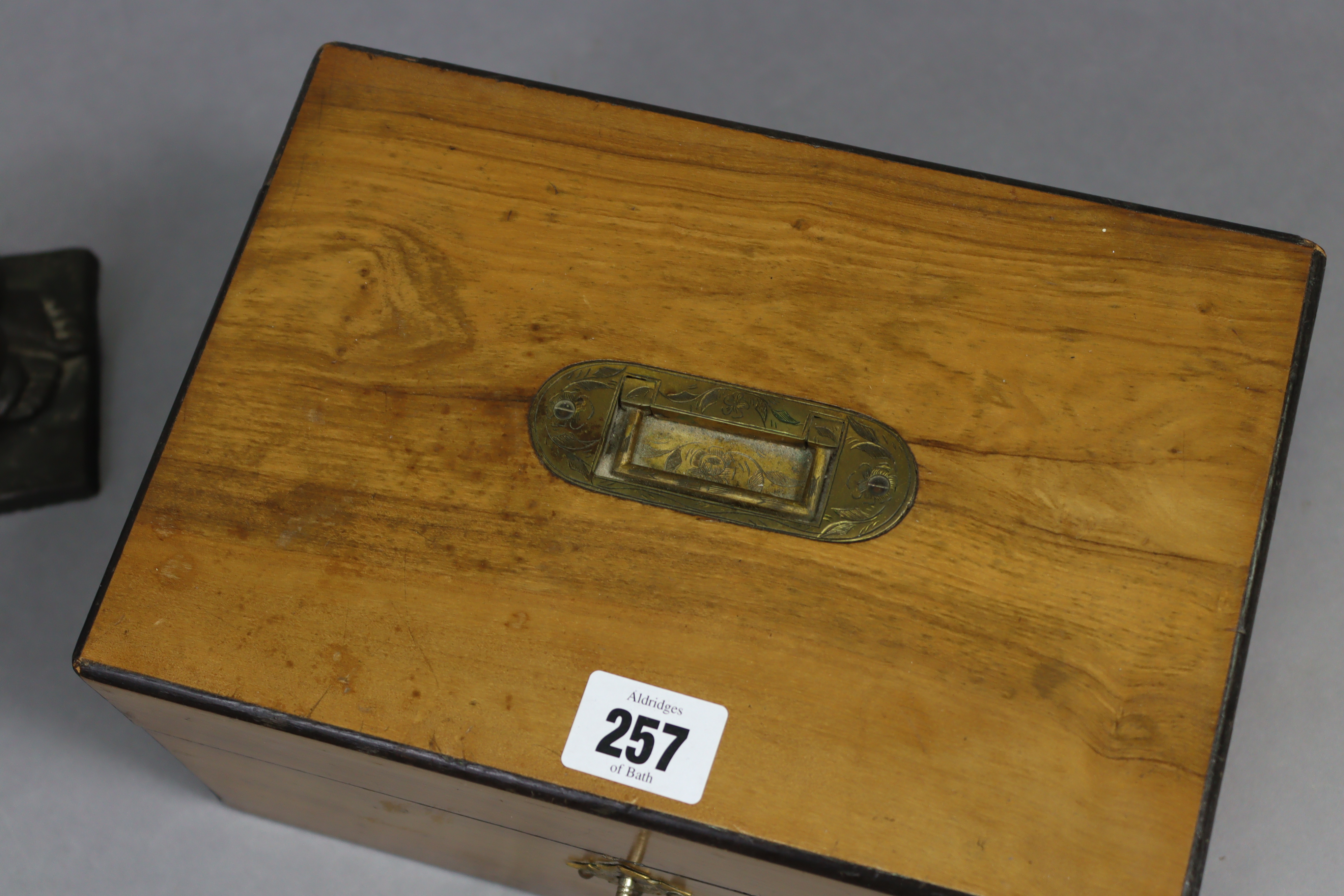 A 19th century walnut trinket box with fitted interior, 9¾” wide; together with four other trinket - Image 5 of 10