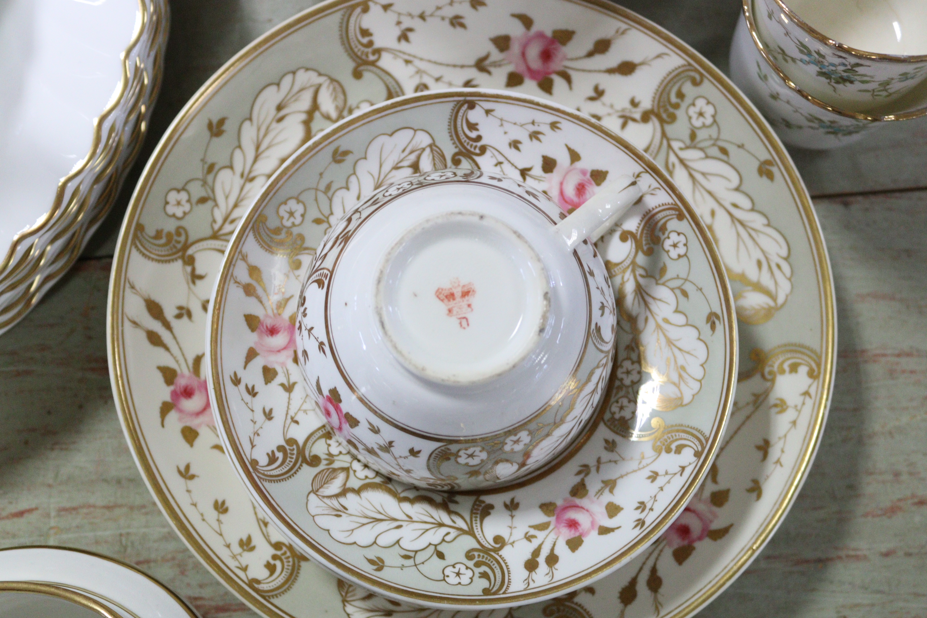 A Victorian floral decorated seven-piece part tea service; a Wedgwood bone china “Gold Chelsea” - Image 6 of 7