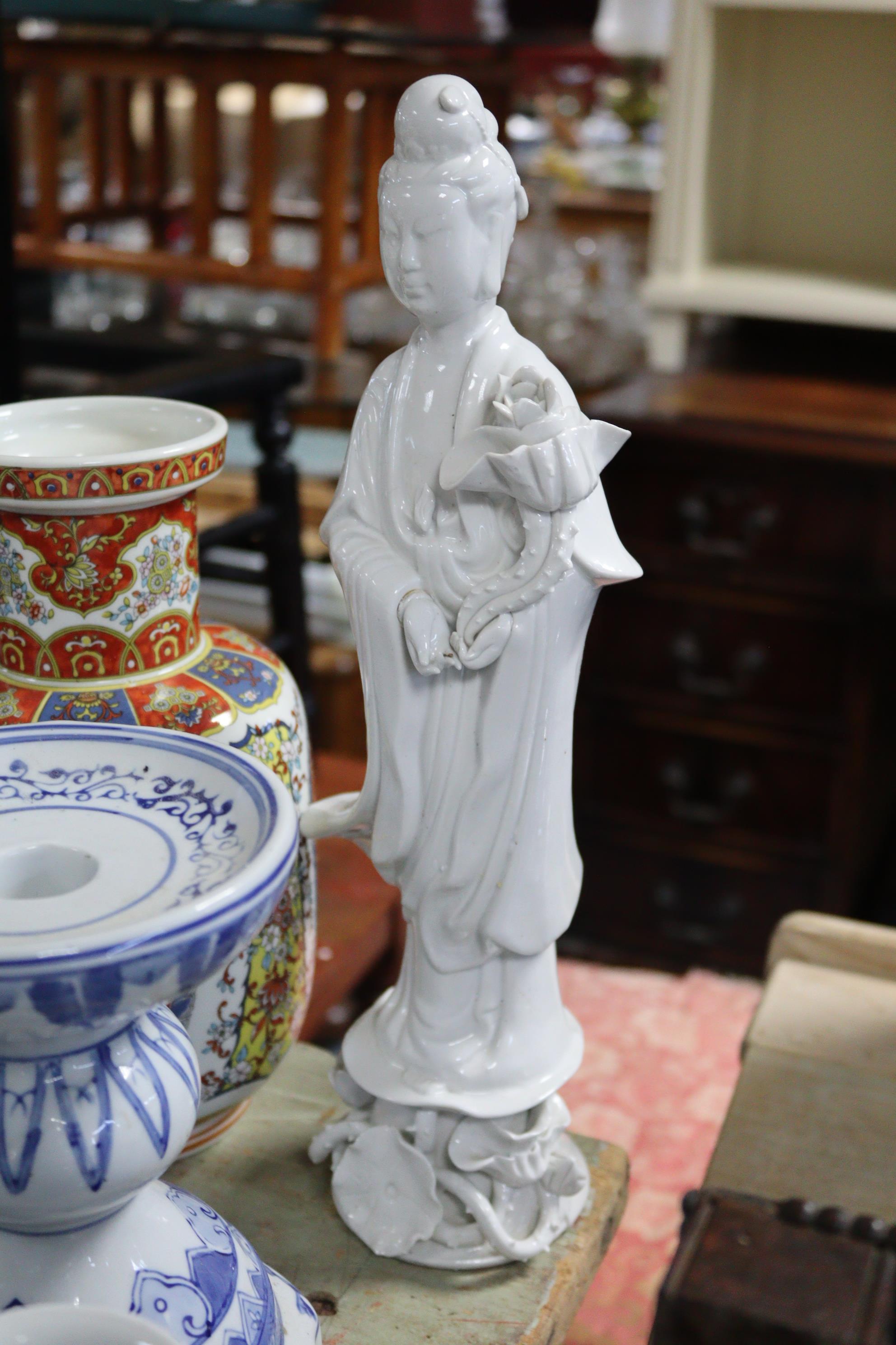 A Chinese pottery oval two-handled vegetable tureen with blue & white floral decoration, 10” wide; a - Image 15 of 16