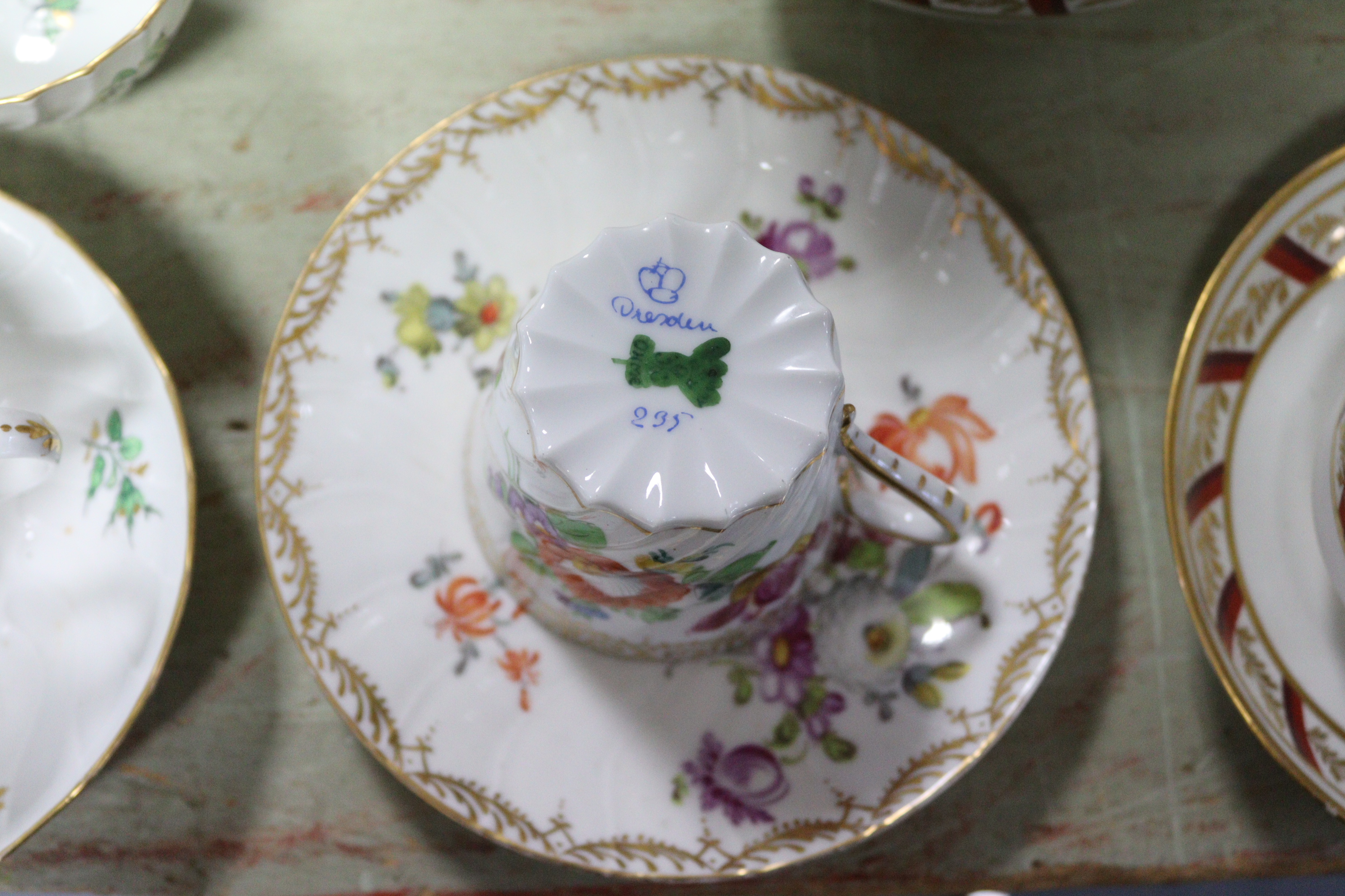 A Victorian floral decorated seven-piece part tea service; a Wedgwood bone china “Gold Chelsea” - Image 3 of 7
