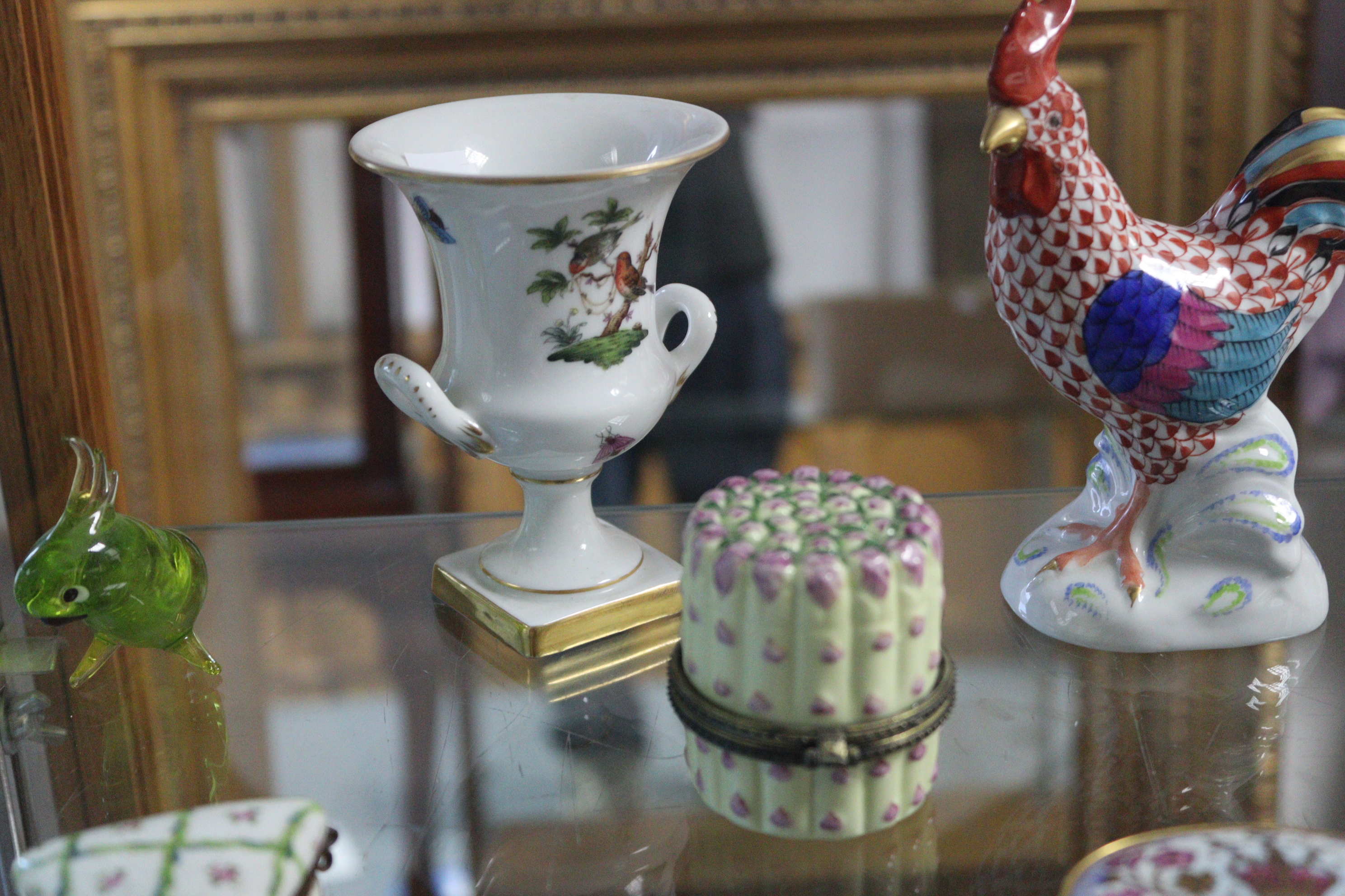 Two Herend porcelain bird ornaments, 5¼” high; a ditto campana-shaped vase, 4¼” high; a ditto pair - Image 3 of 7