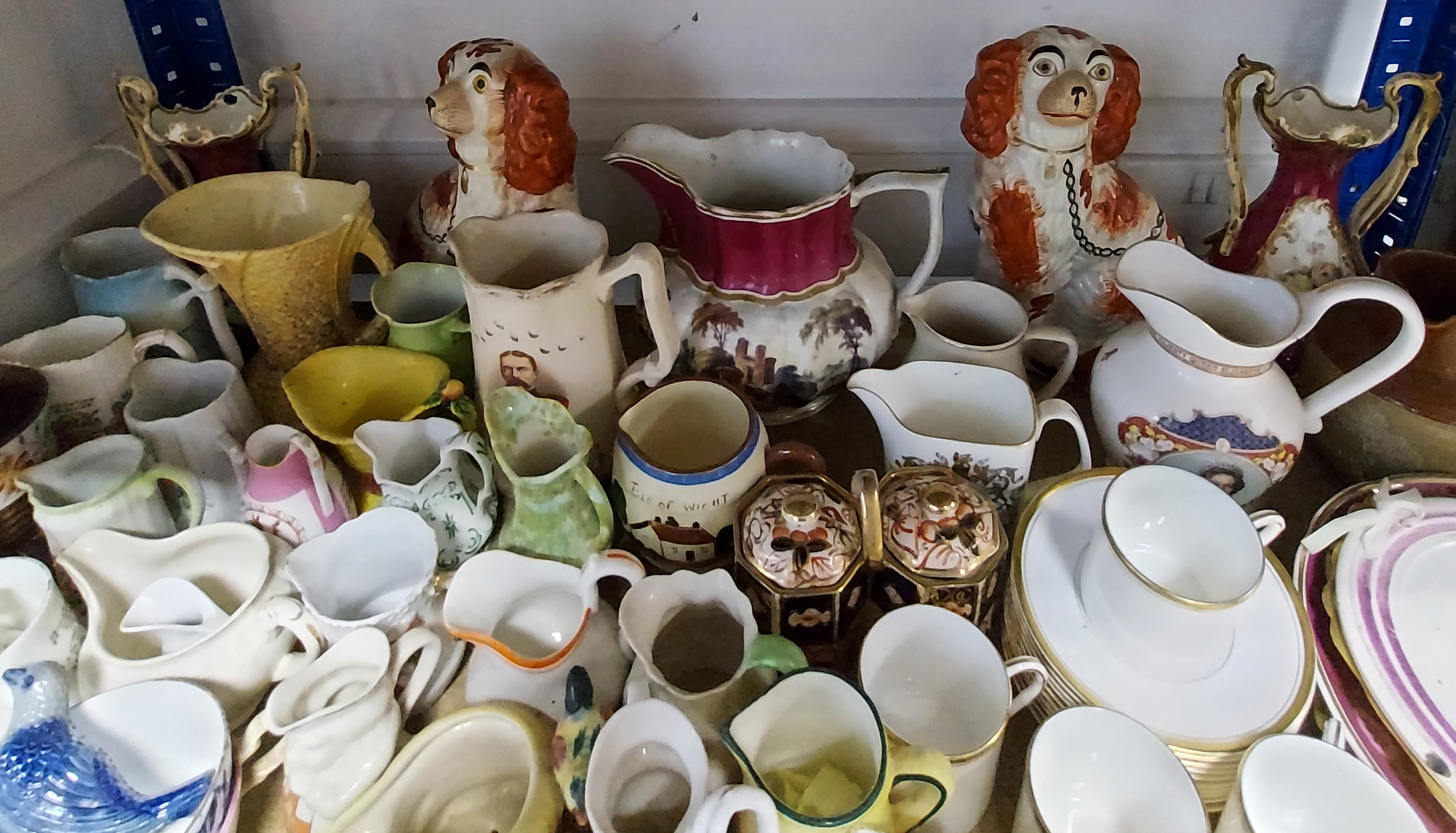 A pair of Staffordshire pottery seated Spaniel ornaments, 10” high; together with various items of - Image 2 of 2