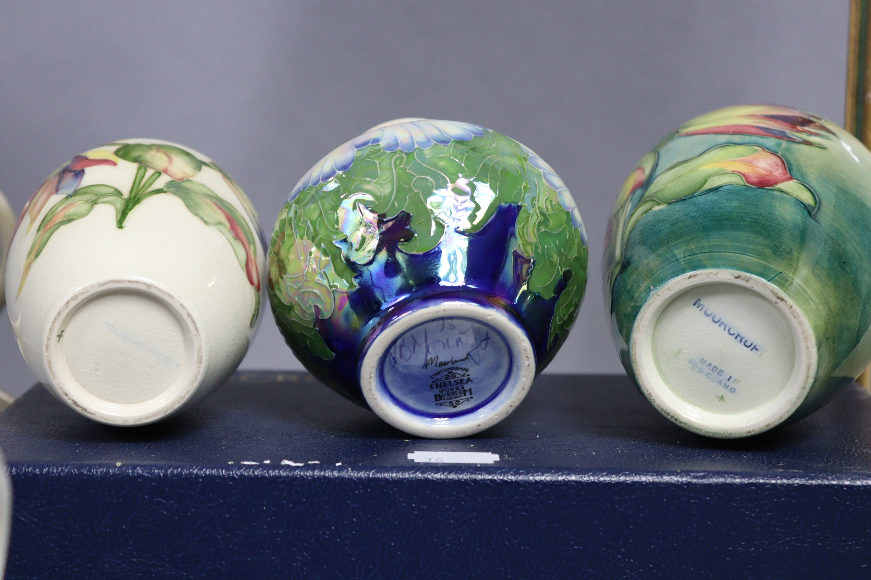 Three modern Moorcroft pottery vases; a table lamp; a pair of prints; & sundry other items. - Image 3 of 9