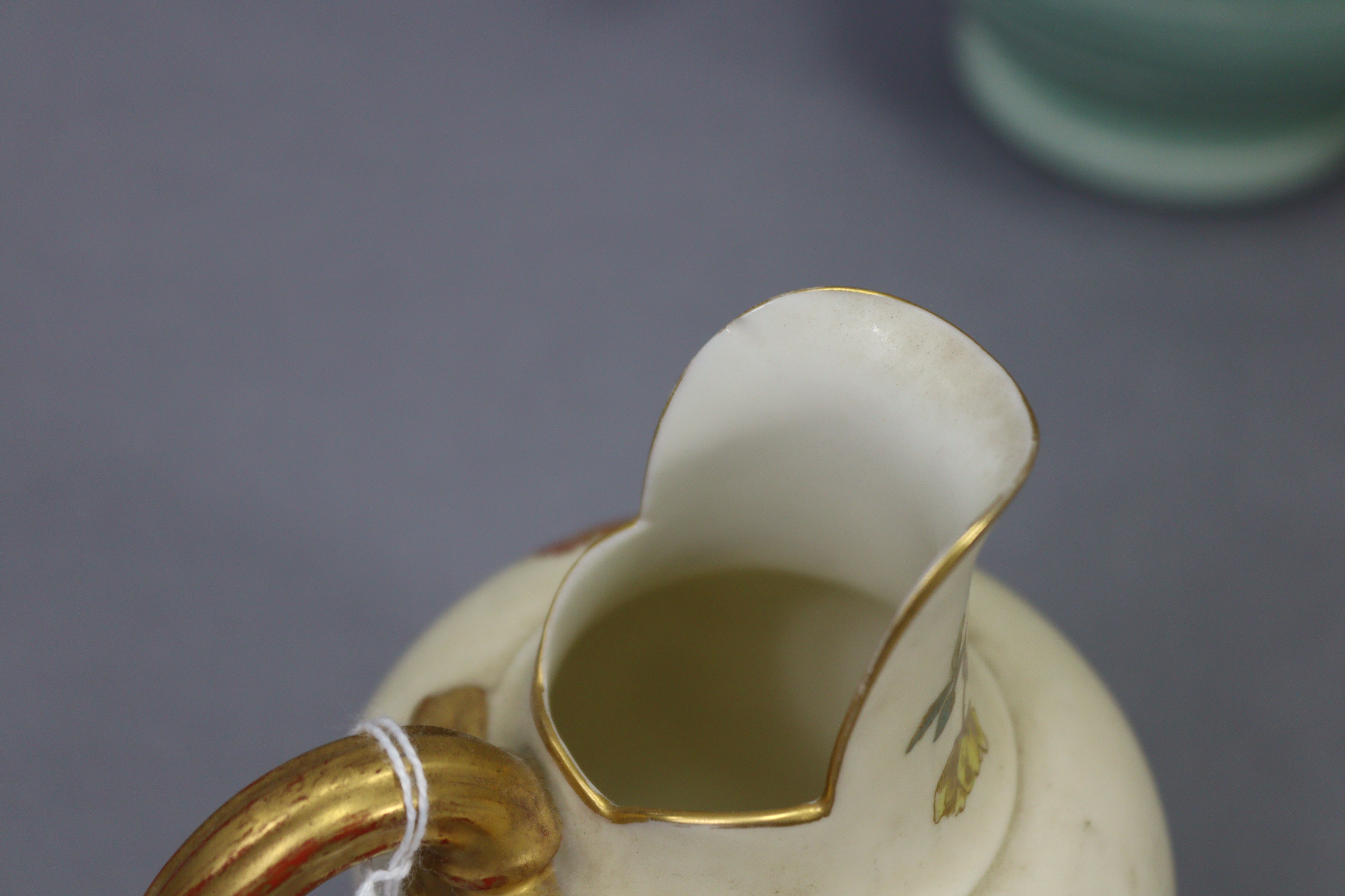 A Royal Worcester porcelain jug of blush ground & with bright-coloured floral decoration, 5¼” - Image 3 of 5