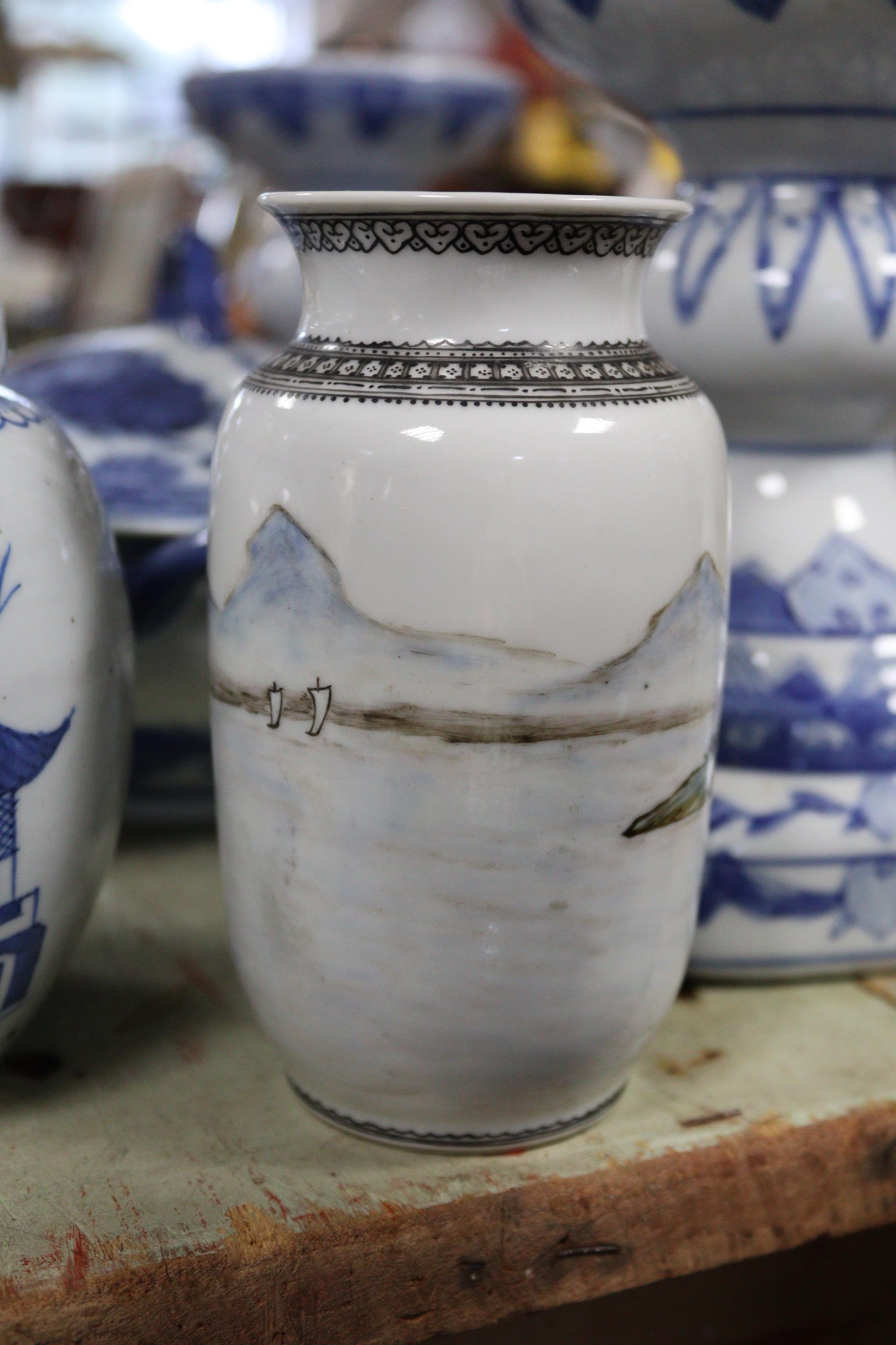 A Chinese pottery oval two-handled vegetable tureen with blue & white floral decoration, 10” wide; a - Image 4 of 16