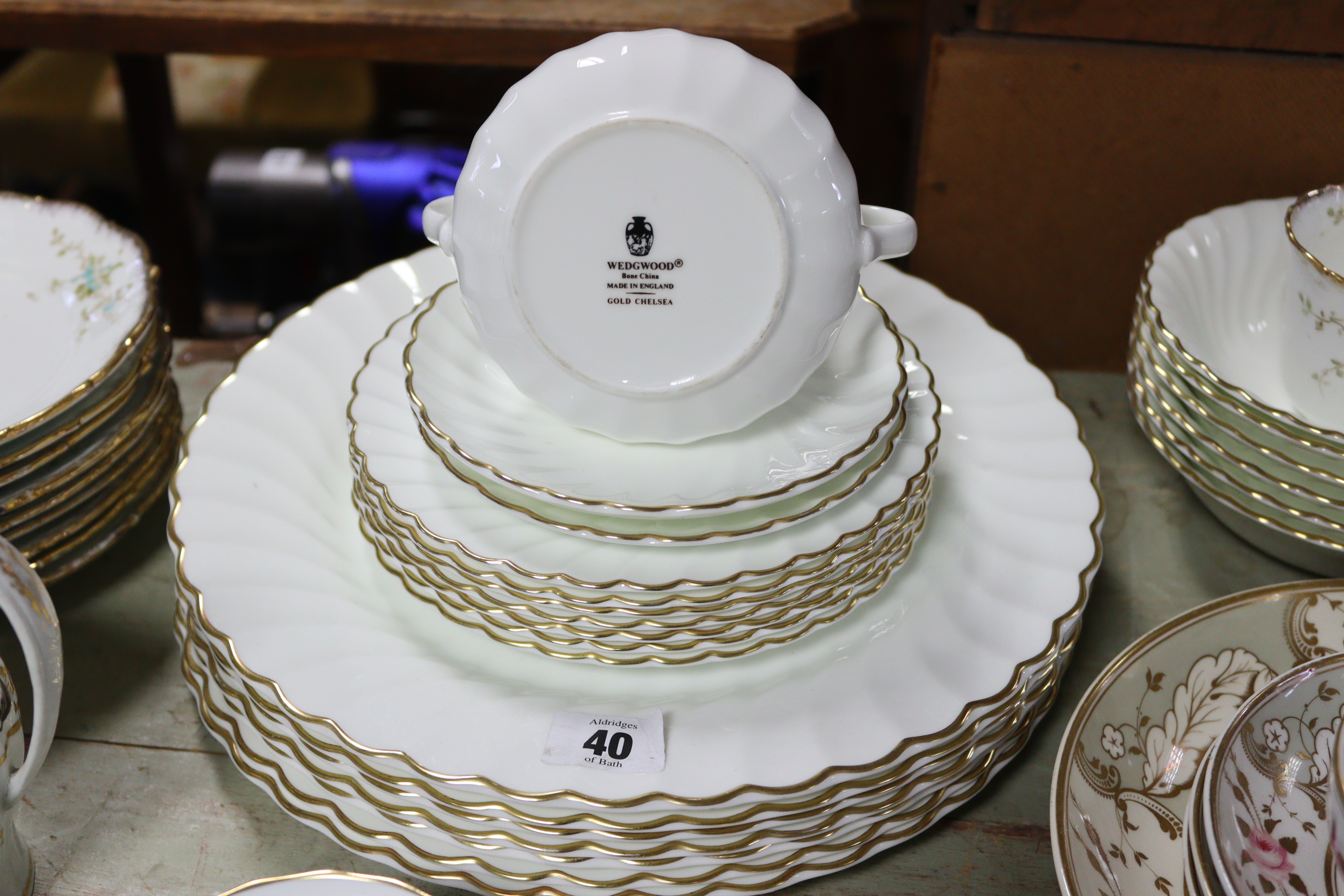 A Victorian floral decorated seven-piece part tea service; a Wedgwood bone china “Gold Chelsea” - Image 5 of 7