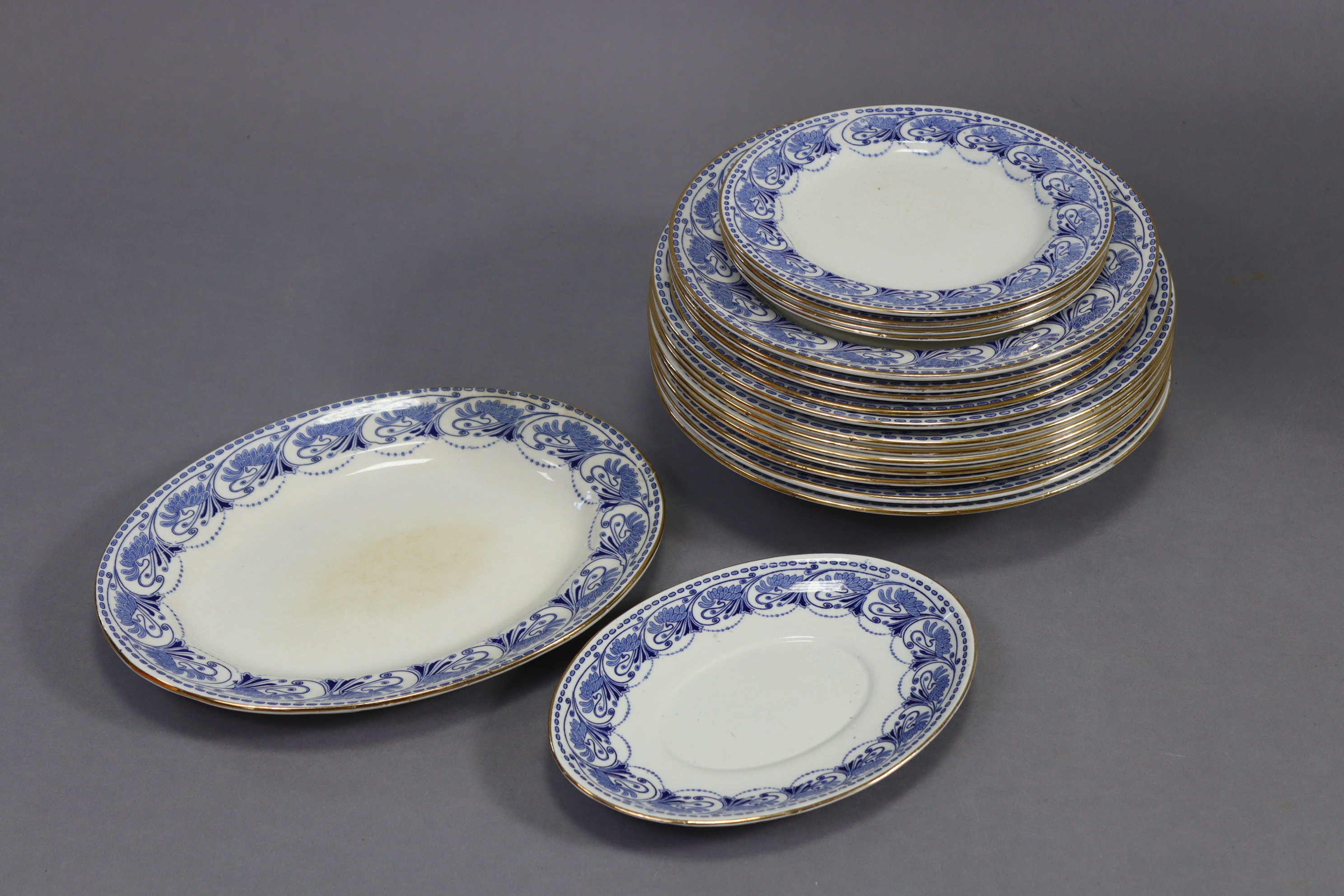 A Doulton Burslem blue & white “Sandhurst” twenty-three piece part dinner service. - Image 2 of 5